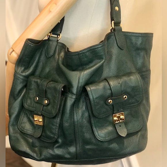RALPH LAUREN Rich Green Leather Two Handle Tote Bag Interior & Exterior Pockets - Picture 6 of 17